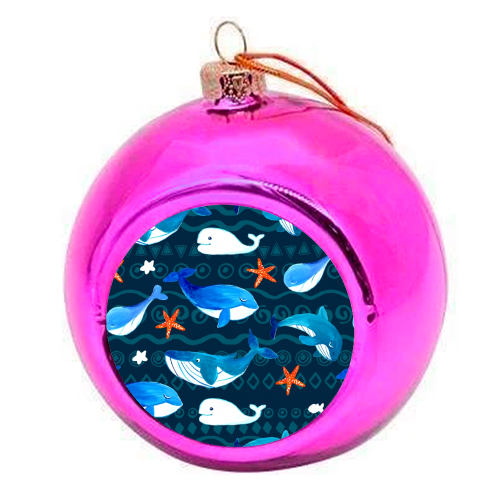 whales pattern - colourful christmas bauble by haris kavalla