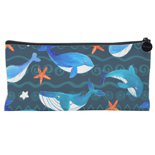 whales pattern - flat pencil case by haris kavalla