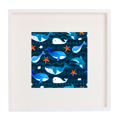 whales pattern - framed poster print by haris kavalla