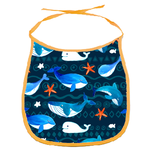 whales pattern - funny baby bib by haris kavalla