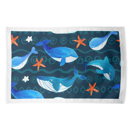 whales pattern - funny tea towel by haris kavalla