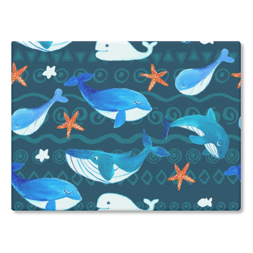 whales pattern - glass chopping board by haris kavalla