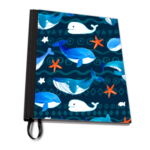 whales pattern - personalised A4, A5, A6 notebook by haris kavalla
