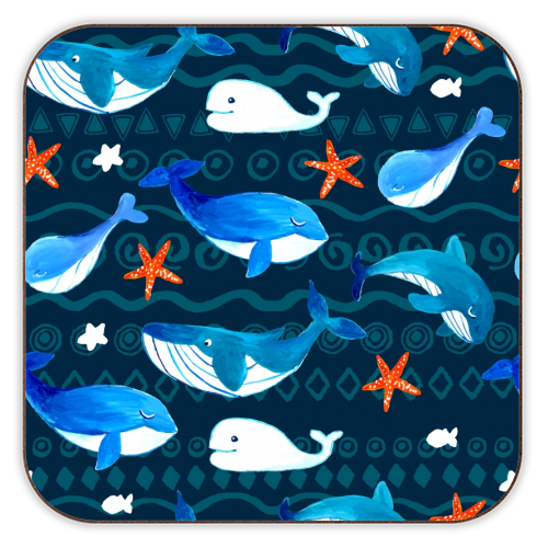 whales pattern - personalised beer coaster by haris kavalla