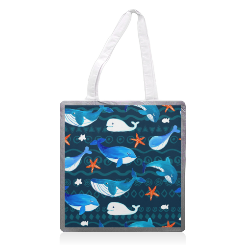 whales pattern - printed tote bag by haris kavalla