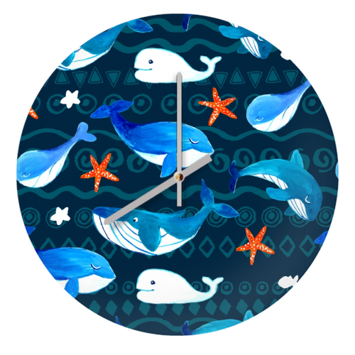 whales pattern - quirky wall clock by haris kavalla