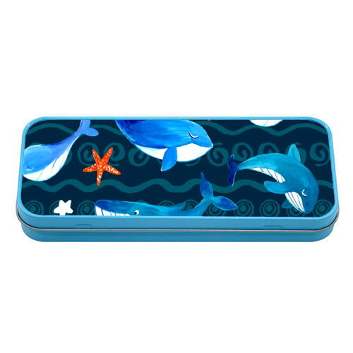 whales pattern - tin pencil case by haris kavalla