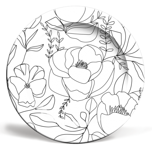 minimal bw flowers - ceramic dinner plate by haris kavalla