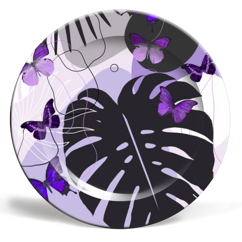 Minimal Monstera Butterfly Palm Finesse #2 #tropical #decor #art - ceramic dinner plate by Anita Bella Jantz