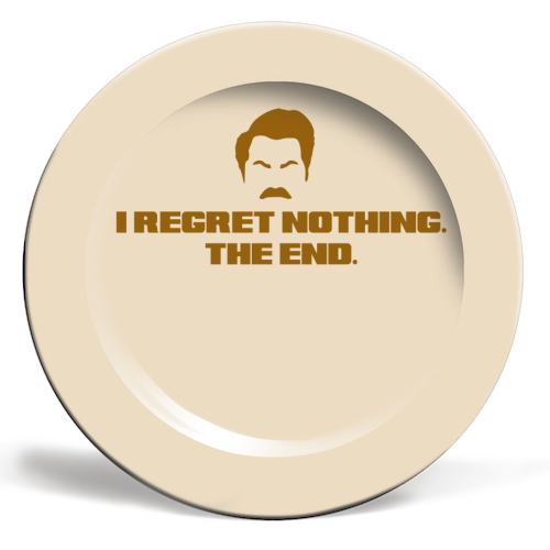 Regret Nothing. The end. - ceramic dinner plate by Wallace Elizabeth