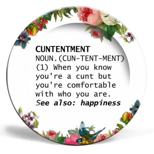 CUNTENTMENT - ceramic dinner plate by Wallace Elizabeth