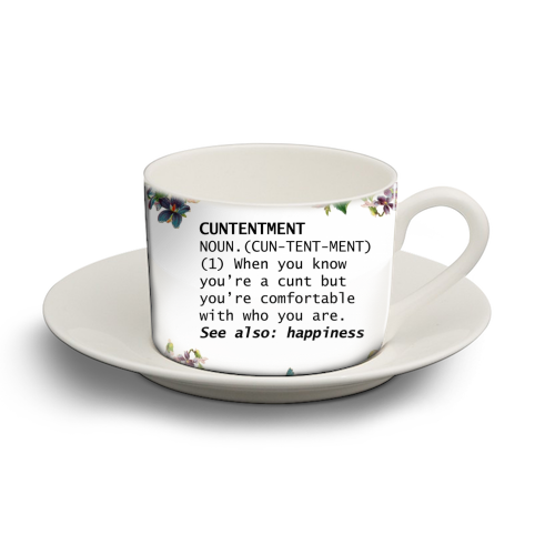 CUNTENTMENT - personalised cup and saucer by Wallace Elizabeth