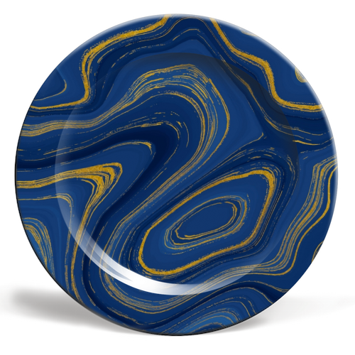 blue gold marble - ceramic dinner plate by haris kavalla
