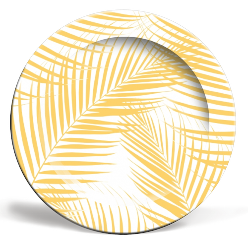Palm Leaves - Yellow Cali Vibes #1 #tropical #decor #art - ceramic dinner plate by Anita Bella Jantz