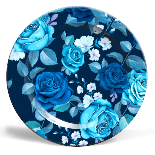 blue roses - ceramic dinner plate by haris kavalla