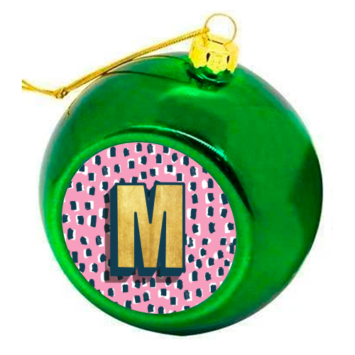 Pink Polka Dot Monogram M - colourful christmas bauble by Nichola Cowdery