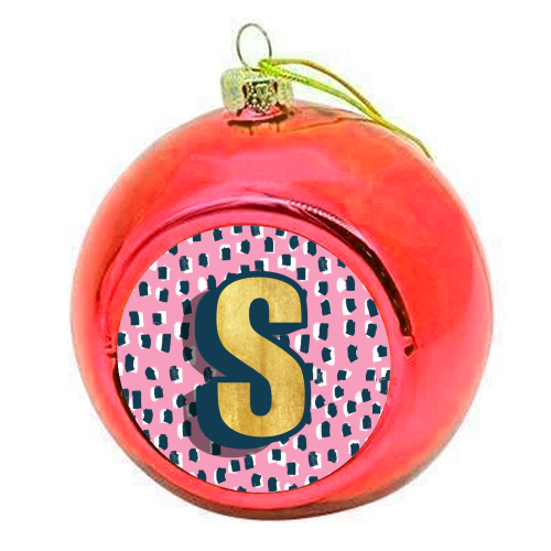 PINK POLKA DOT MONOGRAM S - colourful christmas bauble by Nichola Cowdery
