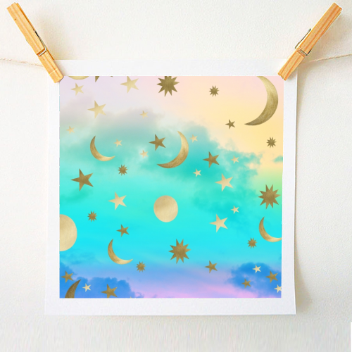 Pastel Rainbow Starry Sky Moon Dream #1 #decor #art - A1 - A4 art print by Anita Bella Jantz