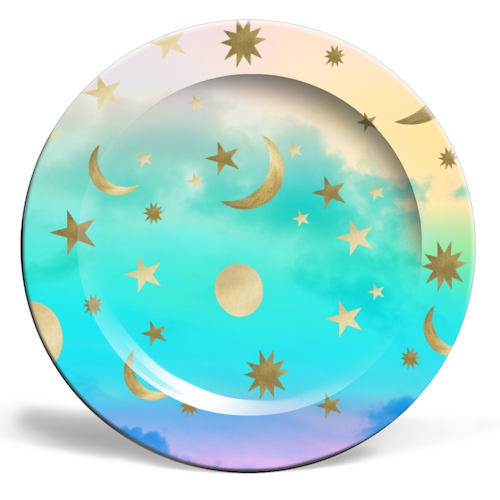 Pastel Rainbow Starry Sky Moon Dream #1 #decor #art - ceramic dinner plate by Anita Bella Jantz