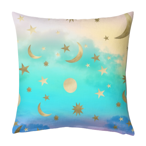 Pastel Rainbow Starry Sky Moon Dream #1 #decor #art - designed cushion by Anita Bella Jantz
