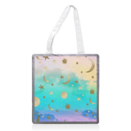 Pastel Rainbow Starry Sky Moon Dream #1 #decor #art - printed tote bag by Anita Bella Jantz