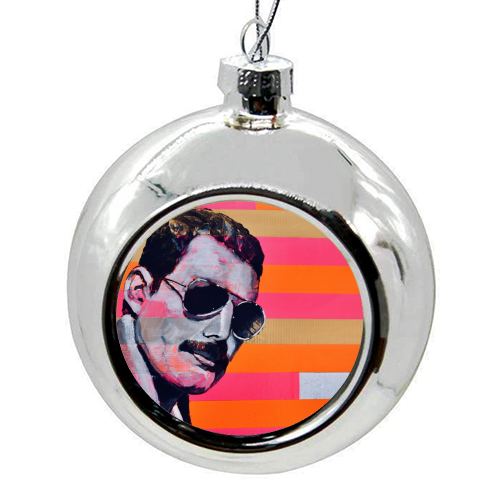 Freddie Mercury - colourful christmas bauble by Kirstie Taylor