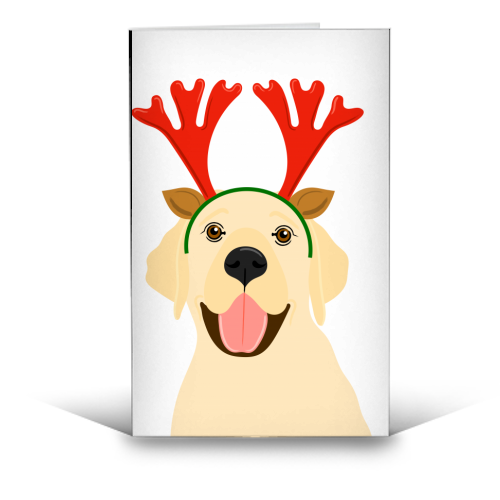 Labrador Wearing Christmas Antlers - funny greeting card by Adam Regester