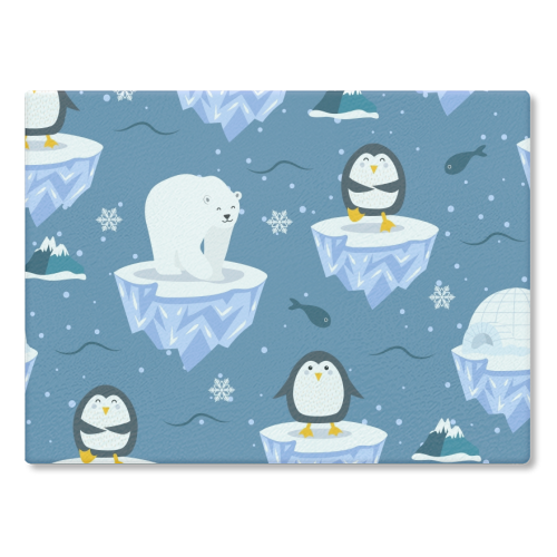 bear and penguins - glass chopping board by haris kavalla