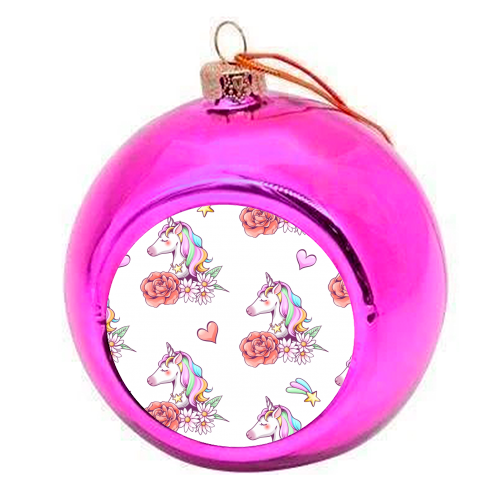 unicorn pattern - colourful christmas bauble by haris kavalla