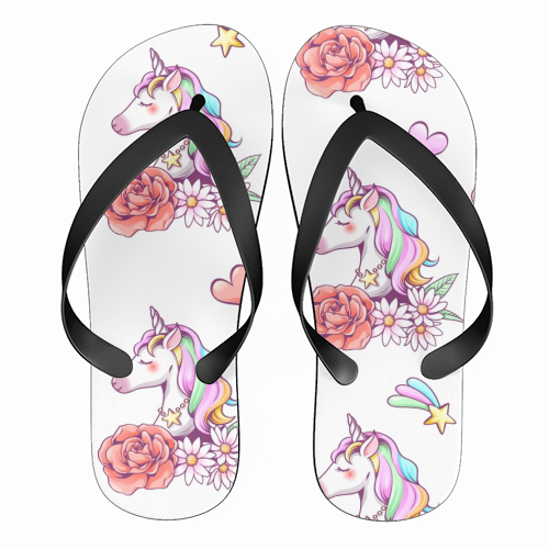unicorn pattern - funny flip flops by haris kavalla
