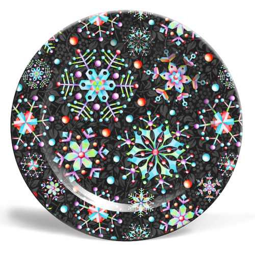 Prismatic Snowflakes - ceramic dinner plate by Patricia Shea