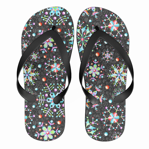 Prismatic Snowflakes - funny flip flops by Patricia Shea