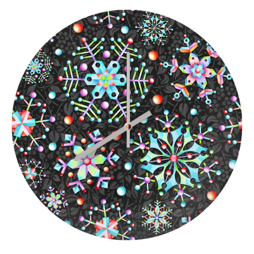 Prismatic Snowflakes - quirky wall clock by Patricia Shea