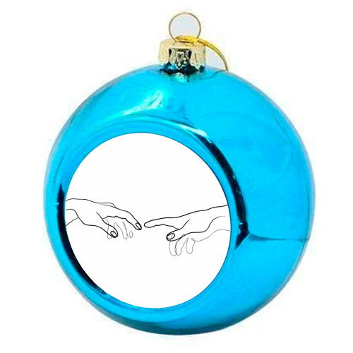 Reaching Out For Human Touch - colourful christmas bauble by Adam Regester