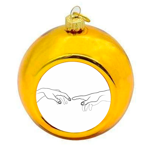 Reaching Out For Human Touch - colourful christmas bauble by Adam Regester