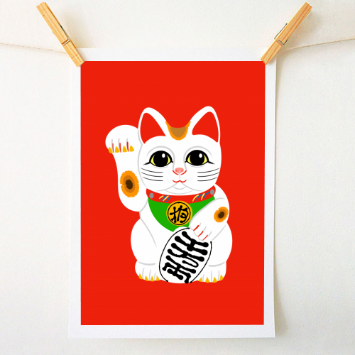 Lucky Chinese Waving Cat ( Red Version ) - A1 - A4 art print by Adam Regester