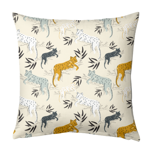 Lounging leopards - designed cushion by Michelle Walker