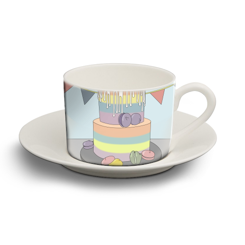 Cake - personalised cup and saucer by Kitty & Rex Designs
