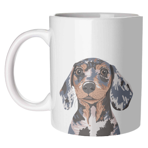 Dappled Dachshund Puppy Illustration - unique mug by Adam Regester
