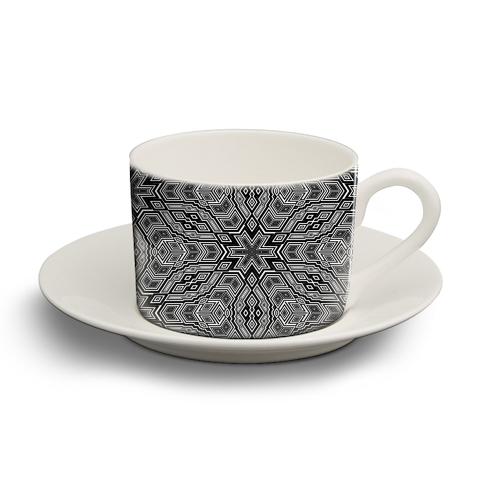 Geometric Snowflake - personalised cup and saucer by Kaleiope Studio