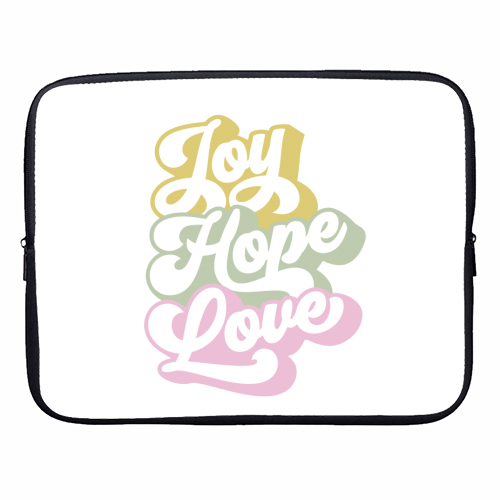 Joy, Hope and Love 2. Season's Greetings White - designer laptop sleeve by Dominique Vari