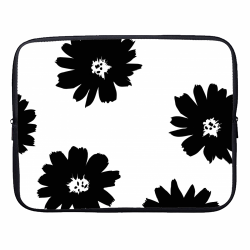 Monochrome Floral Oversized Pattern - designer laptop sleeve by Dizzywonders