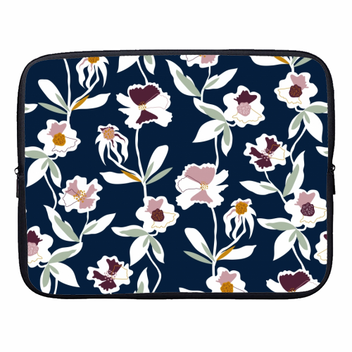 Navy Floral Pattern - designer laptop sleeve by Dizzywonders