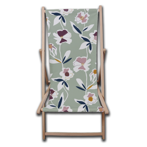 Green Floral All Over Pattern - canvas deck chair by Dizzywonders