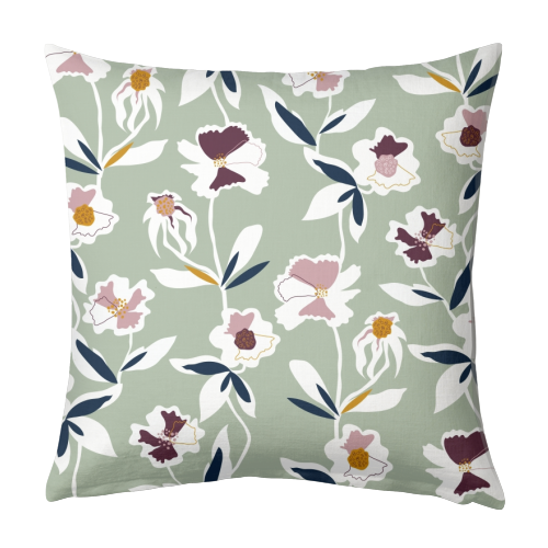 Green Floral All Over Pattern - designed cushion by Dizzywonders