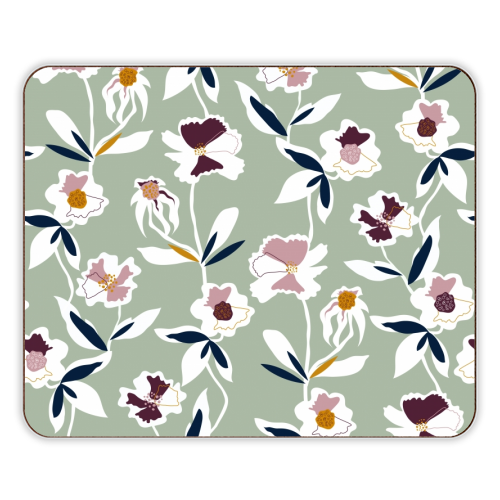 Green Floral All Over Pattern - designer placemat by Dizzywonders