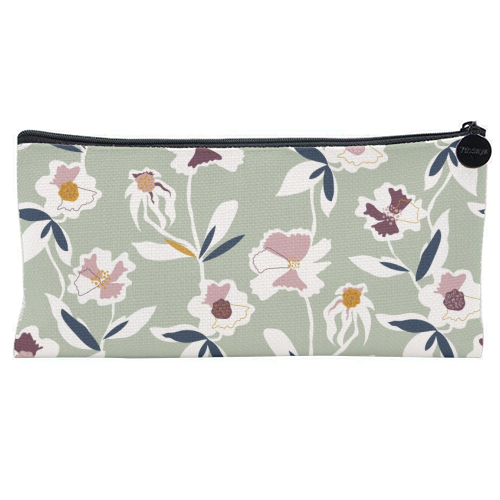 Green Floral All Over Pattern - flat pencil case by Dizzywonders