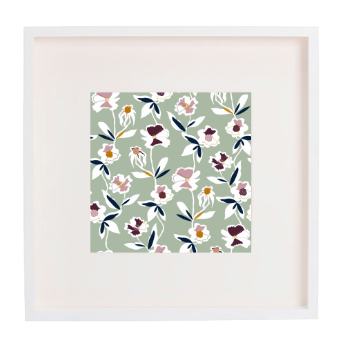 Green Floral All Over Pattern - framed poster print by Dizzywonders