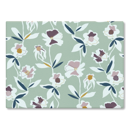 Green Floral All Over Pattern - glass chopping board by Dizzywonders