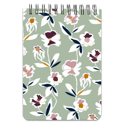Green Floral All Over Pattern - personalised A4, A5, A6 notebook by Dizzywonders